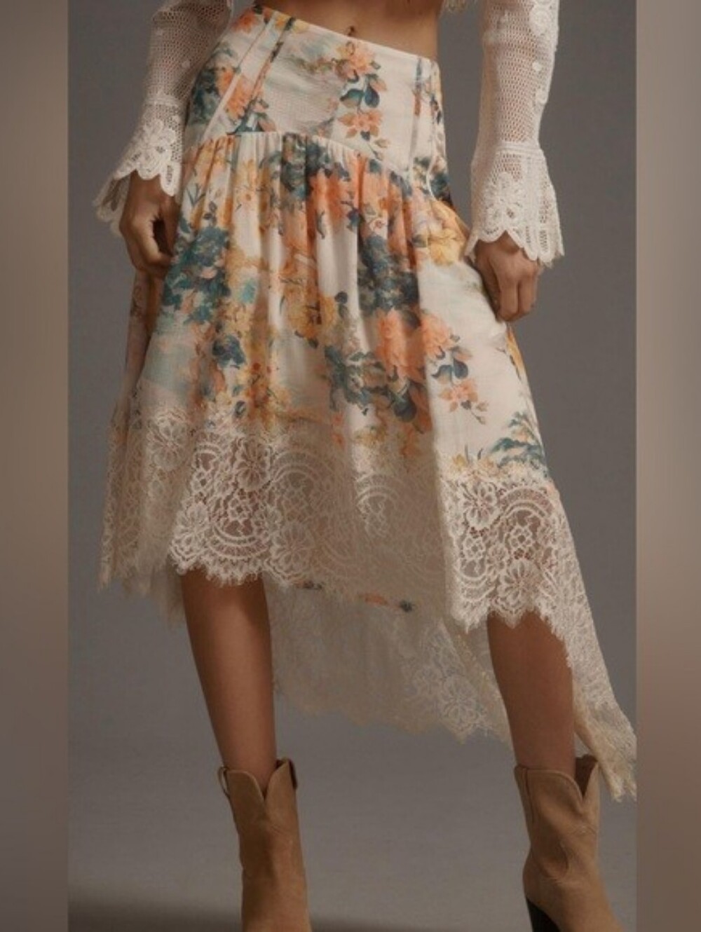Anthropologie Lace Trim Asymmetricsl Skirt XL